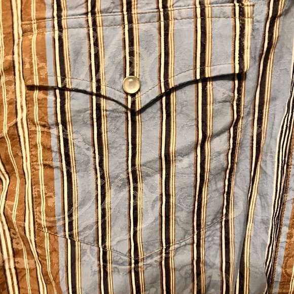 Roper - Men’s Small - Pearl Snap Western Style Shirt - 100% Cotton - Blue & Tan - Picture 9 of 12